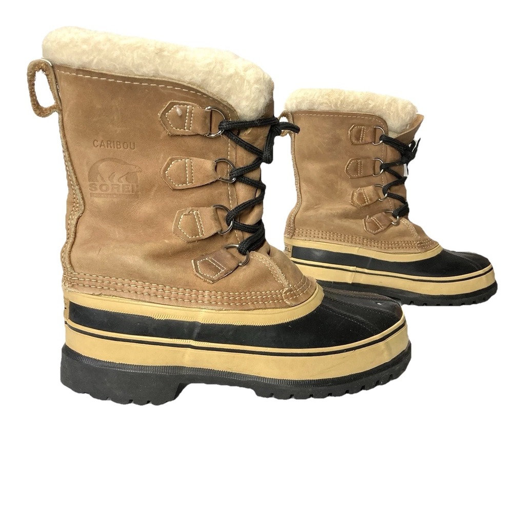 Sorel Caribou Black Brown Leather Women's Snow Winter Ankle Duck Boots Size 7